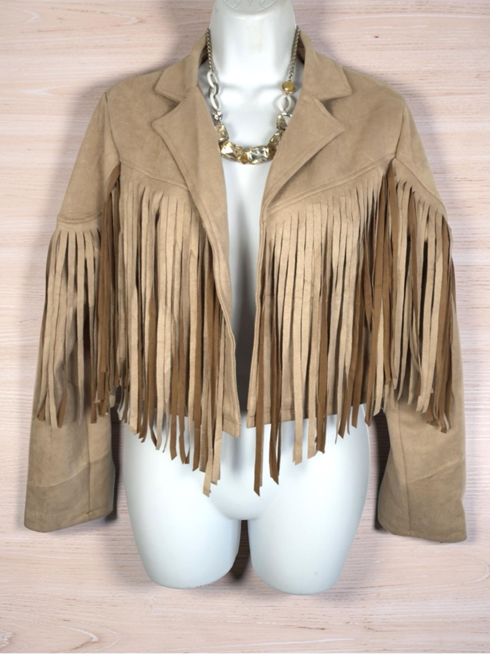 Western Boho Chic Fringed Suede Jacket Tan - Women's Western Style Size Small - Picture 7 of 10